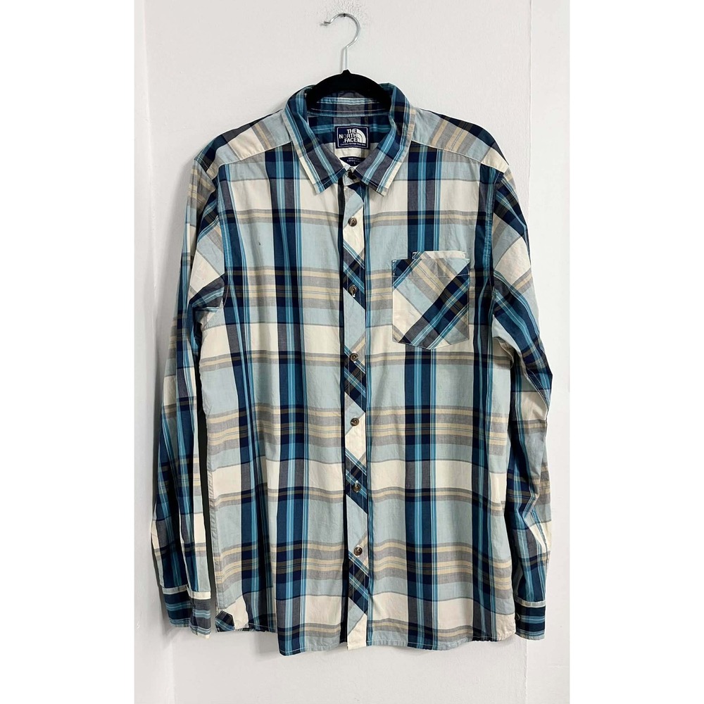 Western Snap Button Plaid Shirt The North Face Blue Mens Medium